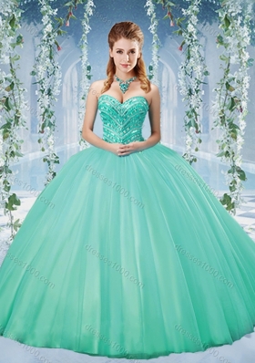 Taffeta Beaded Puffy Skirt Designer Quinceanera Gown in Turquoise