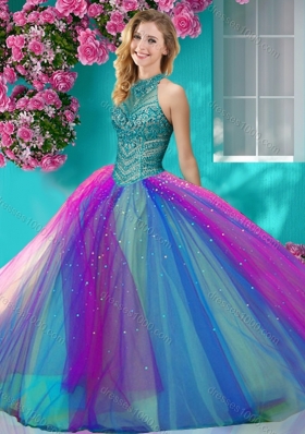 Exclusive Halter Top Really Puffy Designer Quinceanera Dress with Beading and Appliques