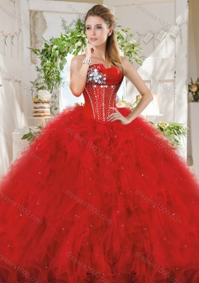 Popular Really Puffy Red Quinceanera Dress with Beading and Ruffles