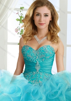 Beaded and Applique Big Puffy Detachable Quinceanera Gowns in Aqua Blue