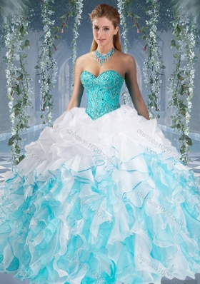 Beautiful Really Puffy Red and Champagne Beaded and Ruffled Quinceanera Dress