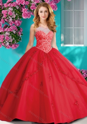 Elegant Beaded and Applique Quinceanera Dress with See Through Scoop