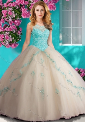 Elegant Beaded and Applique Quinceanera Dress with See Through Scoop