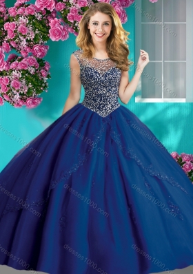 Elegant Beaded and Applique Quinceanera Dress with See Through Scoop