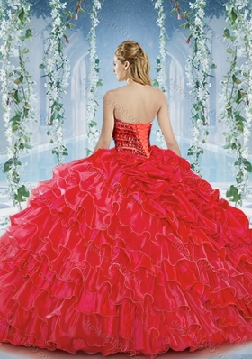 Modest Beaded and Ruffled Big Puffy Quinceanera Dress in Organza and Taffeta