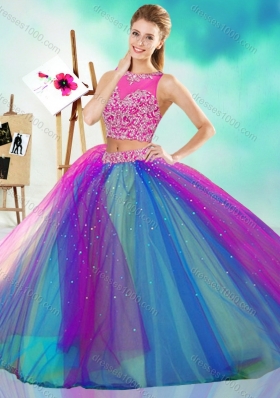 Rainbow Colored Big Puffy Detachable Quinceanera Dress with See Through