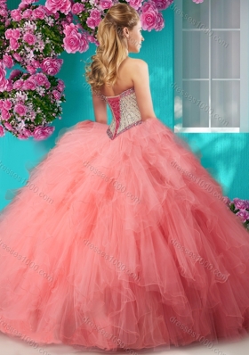 Affordable Beaded and Ruffled Organza Quinceanera Dresses with Big Puffy