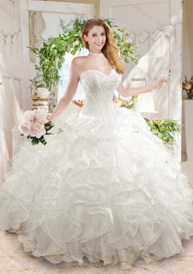 Discount Ball Gown Sweetheart White Quinceanera Dress with Beading and Ruffled