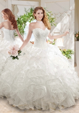 Discount Ball Gown Sweetheart White Quinceanera Dress with Beading and Ruffled