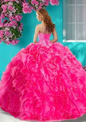 Pretty Beaded and Ruffled Big Puffy Sweet Fifteen Dresses with Halter Top