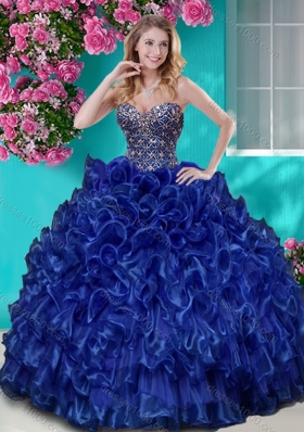 Really Puffy Ruffled and Rhinestoned Beaded Bodice Aqua Blue Quinceanera Gown with Removable Skirt Dress with Blue Beading