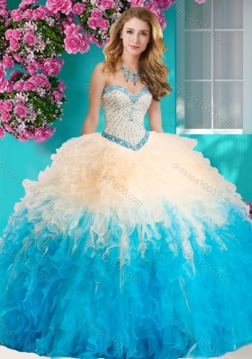 The Super Hot Gradient Color Big Puffy Quinceanera Dress with Beading and Ruffles