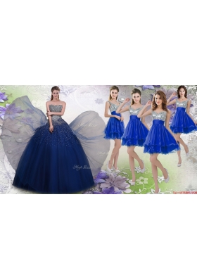 Gorgeous Beaded Navy Blue Quinceanera Dress and Fashionable Straps Sequined Dama Dress