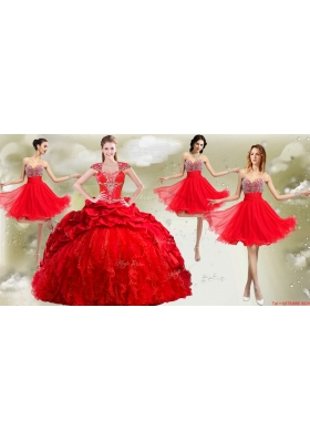 New Arrivals Red Big Puffy Quinceanera Dress and Wonderful Rhinestoned and Ruched Dama Dress