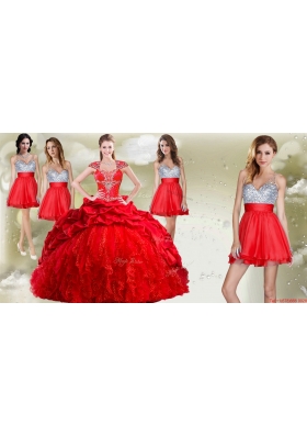 Top Selling Beaded and Pick Ups Quinceanera Dress and Romantic Sequined V Neck Short Dama Dresses