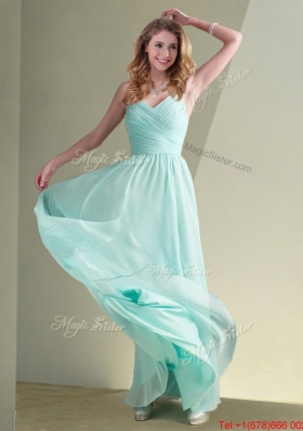 Cheap Straps Beaded and Ruched Aqua Blue Dama Dress in Chiffon