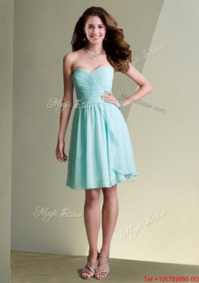 Elegant Empire Ruched Decorated Chiffon Dama Dress in Aqua Blue