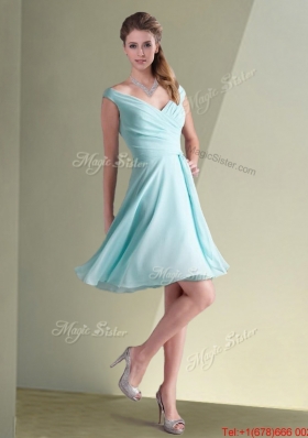 Elegant Empire Ruched Decorated Chiffon Dama Dress in Aqua Blue