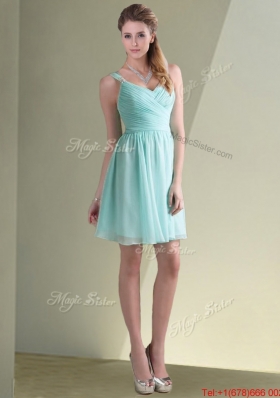 Elegant Empire Ruched Decorated Chiffon Dama Dress in Aqua Blue