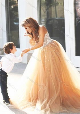 New Arrivals Beaded Lovely Prom Dress with Brush Train and Cheap Sweetheart Little Girl Dress with Beading