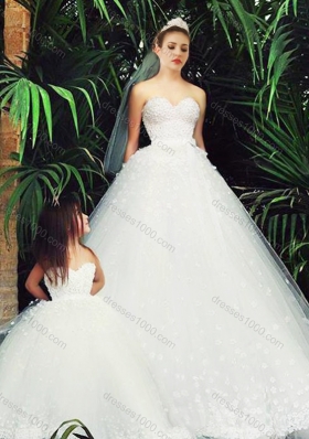 Delicate A Line Sweetheart Perfect Wedding Dresses with Appliques and New Style Applique Flower Girl Dress in White