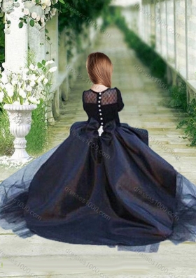 New Arrival See Through Long Sleeves Flower Girl Dress in Black
