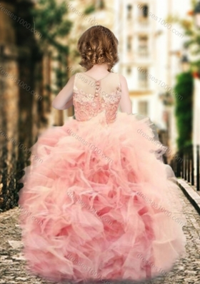 New Arrival Wonderful Ruffled and Laced Flower Girl Pageant Dress with See Through Scoop