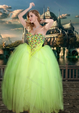 New Arrivals Beaded Really Puffy Lovely Prom Dress in Yellow Green and Classical Spaghetti Straps Little Girl Dress with Beading