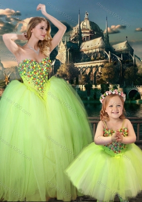 New Arrivals Beaded Really Puffy Lovely Prom Dress in Yellow Green and Classical Spaghetti Straps Little Girl Dress with Beading