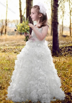 New Arrivals Ruffled and Bowknot White Flower Girl Dress with Straps