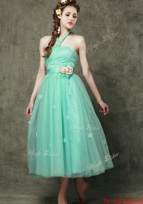 Discount Halter Top Bridesmaid Dress with Appliques and Hand Made Flowers