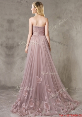 2016 Classical Strapless Brush Train Bridesmaid Dress with Appliques