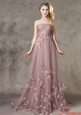 2016 Classical Strapless Brush Train Bridesmaid Dress with Appliques