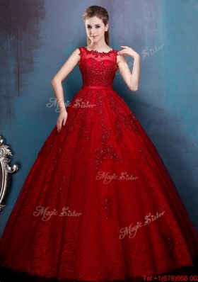 2016 See Through Scoop Wine Red Dama Dress with Beading and Appliques