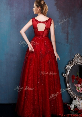 2016 See Through Scoop Wine Red Dama Dress with Beading and Appliques