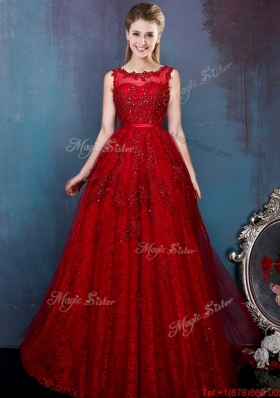 2016 See Through Scoop Wine Red Dama Dress with Beading and Appliques