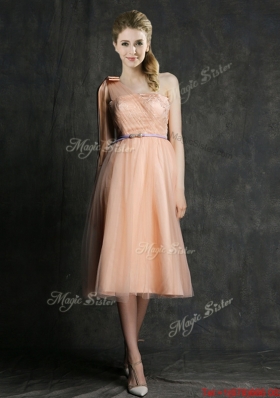 2016 Wonderful One Shoulder Bridesmaid Dress with Sashes and Bowknot