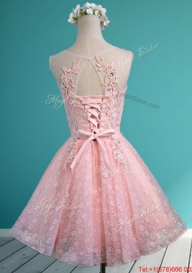 Best Scoop Beading and Appliques Short Bridesmaid Dress in Baby Pink