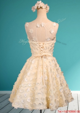 Best Scoop Champagne Short Bridesmaid Dress with Appliques and Belt