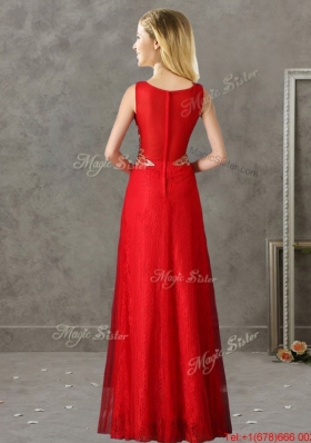 Classical V Neck Red Bridesmaid Dress with Appliques and Beading