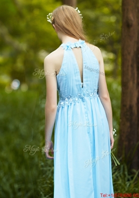 Discount Halter Top Light Blue Bridesmaid Dress with Appliques