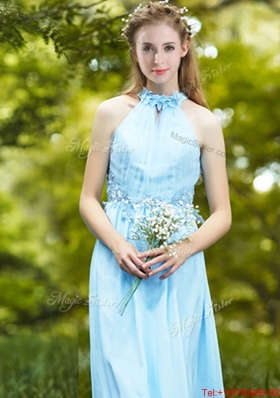 Discount Halter Top Light Blue Bridesmaid Dress with Appliques