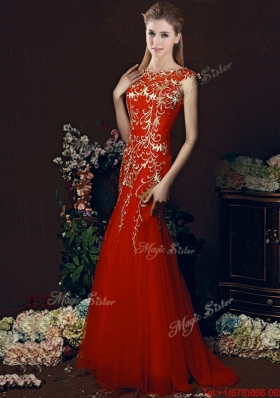 Elegant Mermaid Red Bridesmaid Dress with Gold Sequined Appliques