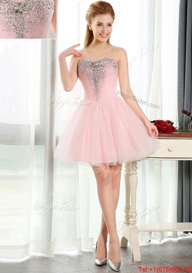 Lovely Beaded and Sequined Short Bridesmaid Dress in Baby Pink