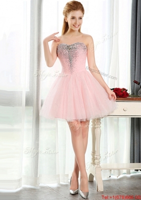 Lovely Beaded and Sequined Short Bridesmaid Dress in Baby Pink