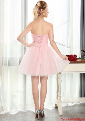 Lovely Beaded and Sequined Short Bridesmaid Dress in Baby Pink