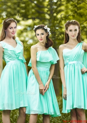 Lovely Belted and Ruched Short Bridesmaid Dress in Apple Green