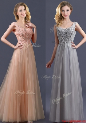 Most Popular Scoop Grey Long Bridesmaid Dress with Appliques