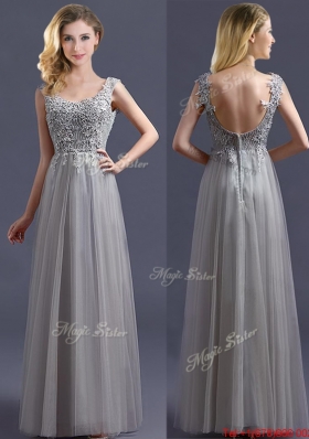 Most Popular Scoop Grey Long Bridesmaid Dress with Appliques