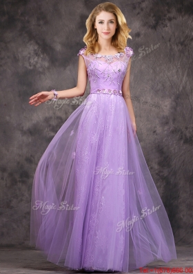 New Arrivals Beaded and Applique Long Bridesmaid Dress in Lavender